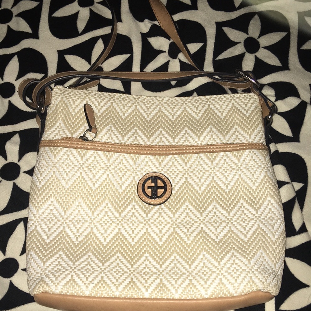 Tan and White Crossbody Bag